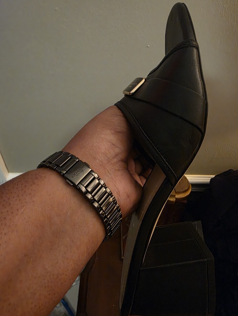 COACH Black Leather Logo Plaque Slide Mules - Picture 3 of 3
